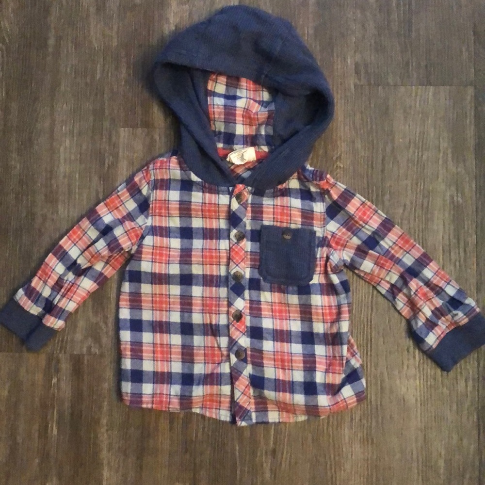 4/$20 Rosie Whelan Button Up Flannel Hoodie 12mth